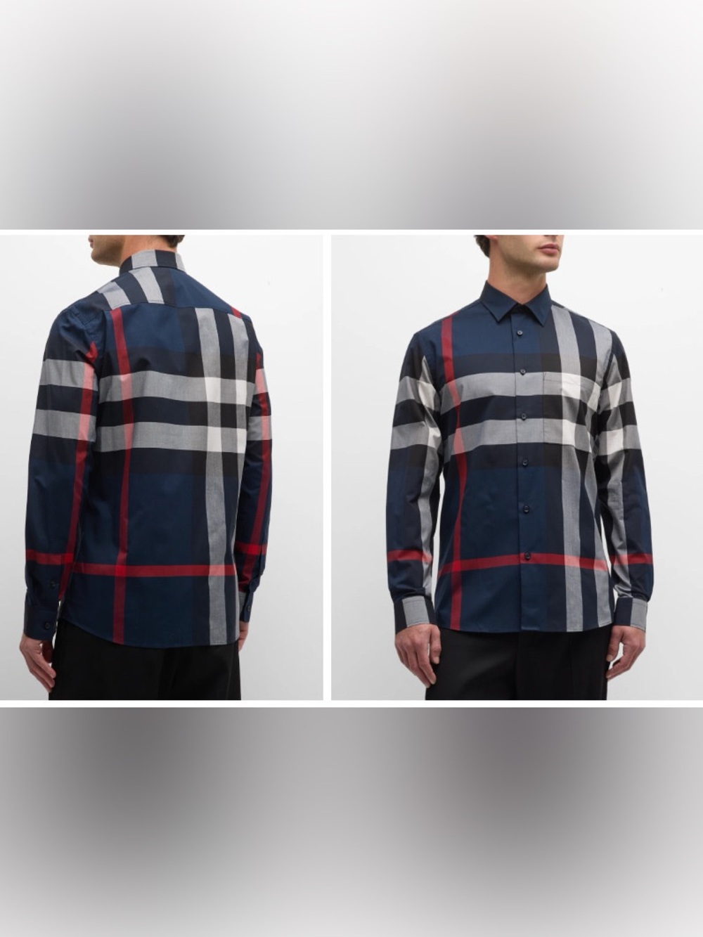 Authentic! Burberry Men's Summerton Plaid Button-Up Shirt in Navy, White & Red